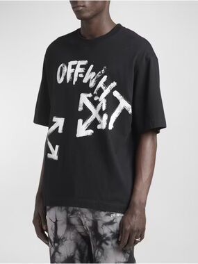 Off-White
Men's Paint Script Oversized Skate T-Shirt